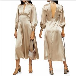 Elegant and classy gold silk midi dress, I wore once to a bridal shower